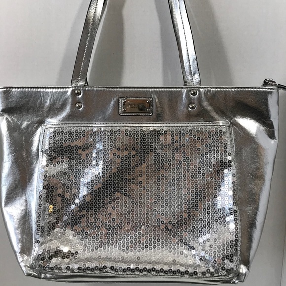 Nine West Silver tote bag glittery sequins - Picture 1 of 8